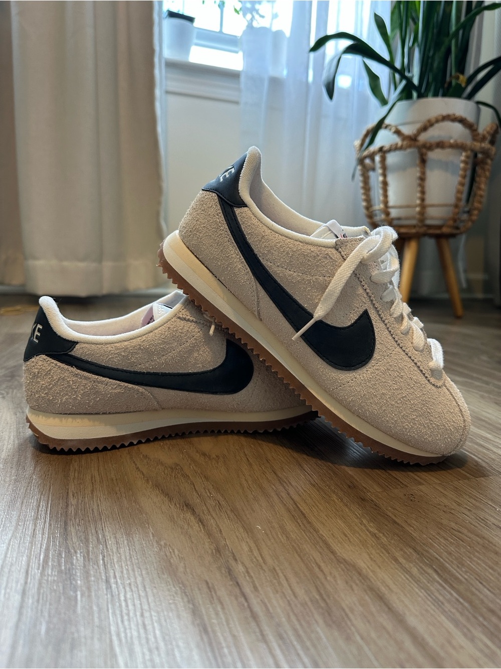 SOLD-Nike Cortez Vintage Women’s Suede Sneakers with Navy Swoosh NWOT